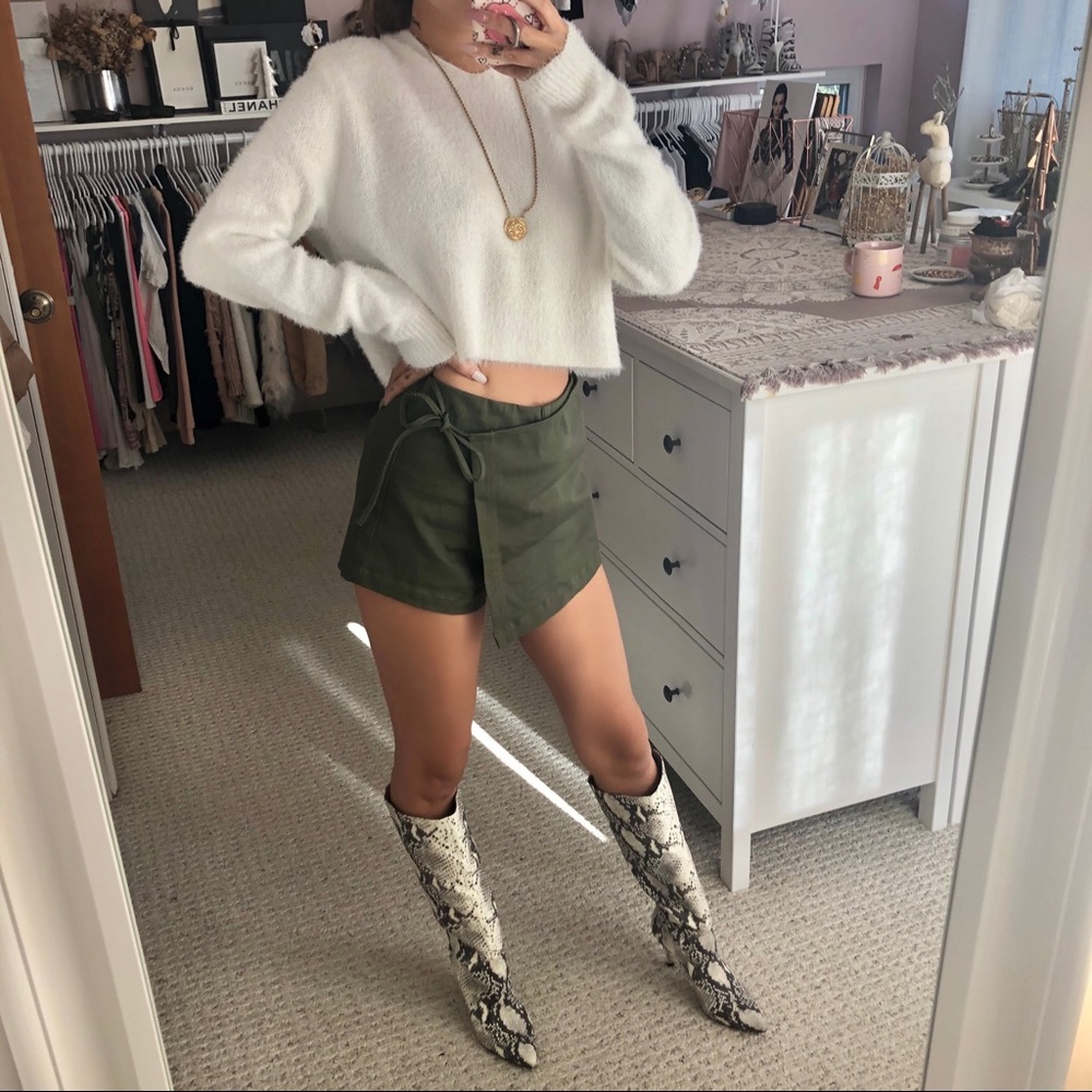 Olive Denim Wrap Skort